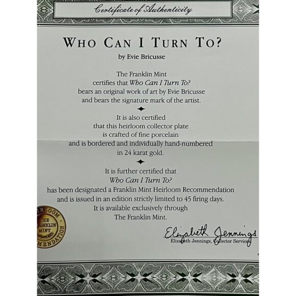 Lot of 2 Franklin Mint 1992 Evie Bricusse Musical Collector Plates and More - Picture 13 of 16